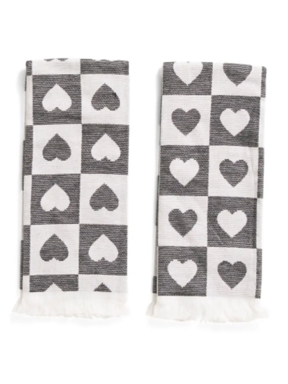cupcakes and cashmere White Black Checkered Heart Grid Cotton Blend Tea Towels
